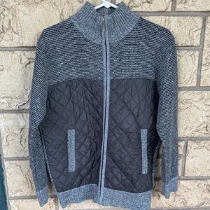 Men's fleece lined sweater, Gray Quilted Sweater Size Med